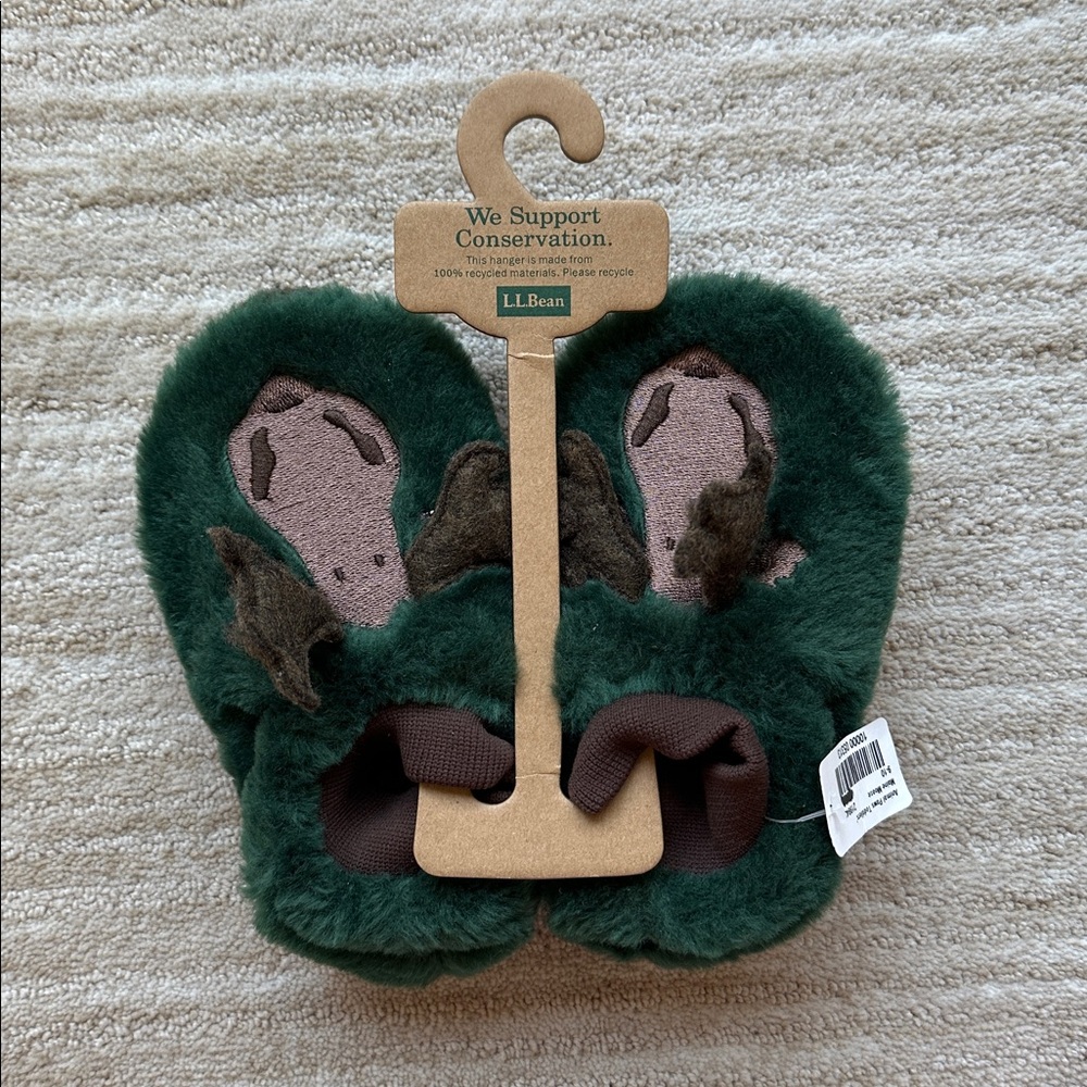 NWT L.L. Bean Toddler Animal Paws Slippers Maine Moose Green Brown  Size 9-10